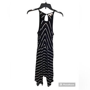 Love Fire Striped Asymmetrical Sleeveless Dress Black White Size XS